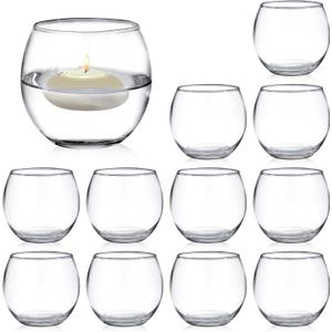 Set of 12 Clear Glass Tealight Candle Holder, 2.6'' H x 3.1'' W, Round Votive Candle Holders Bulk, Small Bowl Candle Holder for Wedding Table Centerpiece Home Decor (Medium)