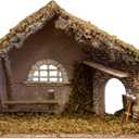 VILLAGE GIFT IMPORTERS Nativity Creche Stable | 12" Tall and 19" Wide | 2 Styles | Realistic Moss Hay Wood and Fabric | Made in Italy (Saw and Sticks)