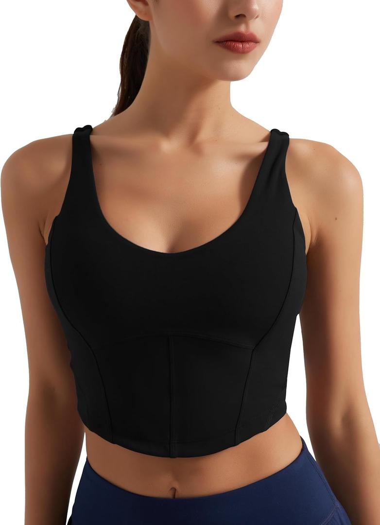 Women's Bustier Corset Crop Tank Tops Sleeveless Trendy Scoop Neck for Women Going Out Tops Summer Sexy High Impact (Black, M)