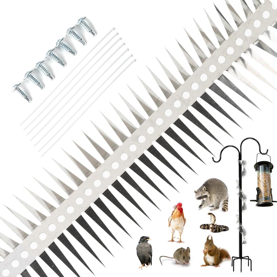 Bird Spikes 12 Inch Stainless Steel Bird Deterrent, Snake and Raccoon Deterrent, Squirrel Baffles for Bird Feeders, Anti Climb Spikes 5 ct