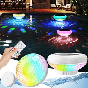 Solar Pool Chlorine Floater, USB Rechargeable Floating Pool Lights, 2600mAh 6.69 IP68 Waterproof Floating Chlorine Dispenser,13 Color Modes Adjustable Release Solar Chlorines Floater 4 Pack