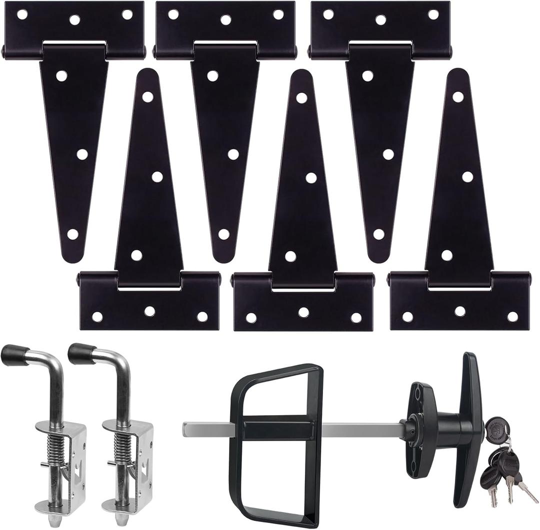 Double Door Shed Hardware Kit -Includes Window and Door/Window Hinge Set, Complete with Hinges, Latches, and T-Handle Lock -, for Gates, Playrooms