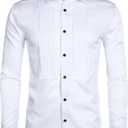 ZEROYAA Mens Slim Fit Long Sleeve Tuxedo Dress Shirts/Prom Performing Shirts, M