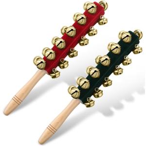 Cindeer 2 Pcs Christmas Hand Sleigh Bells Wooden Handle Jingle Bell Musical Instruments Shaker Rattle Musical Percussion Instrument for Xmas Holiday Wedding Birthday Party Favors(25 Bells)
