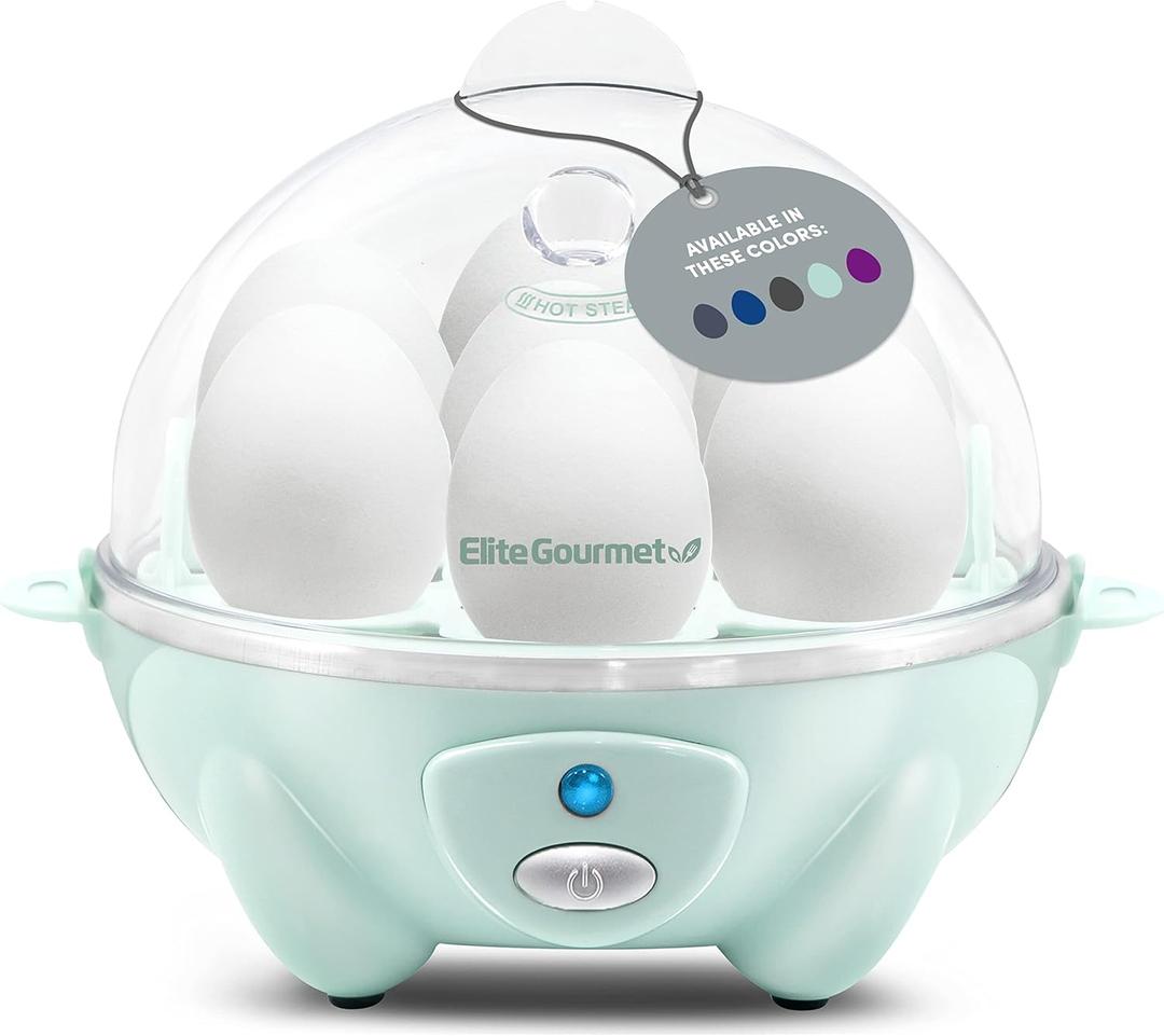 Elite Gourmet Easy Electric 7 Egg Capacity Soft, Medium, Hard-Boiled Cooker Poacher, Scrambled, Omelet Maker with Auto Shut-Off and Buzzer, BPA Free (Mint)