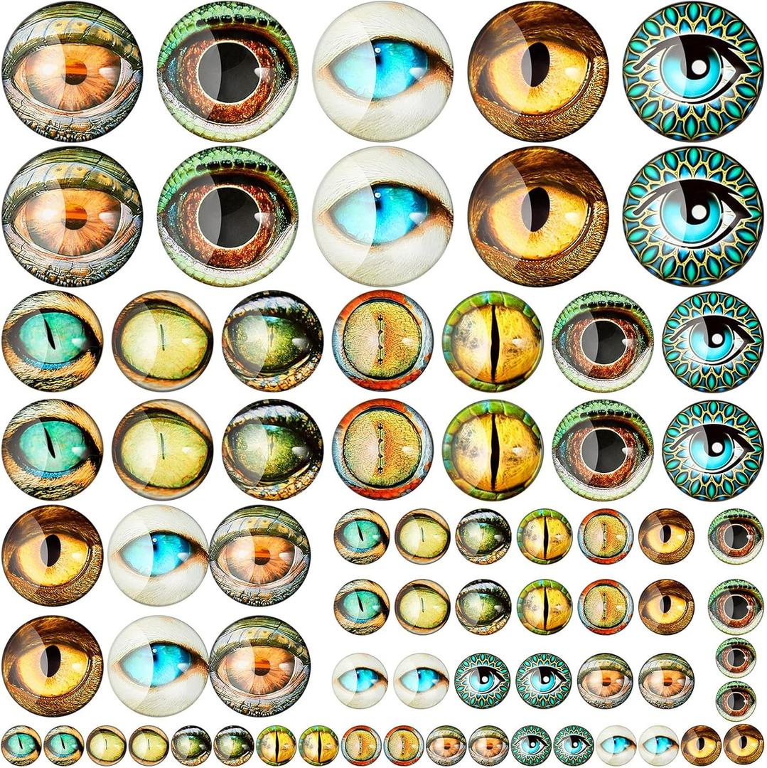 Zomiboo 70 Pcs 40/25/16/8 mm Large Assorted Dragon Glass Eyes Halloween Mixed Printed Cabochon Animal Eyes 4 Sizes Cabochons for Doll Props Craft DIY Jewelry Making Toys Supplies(Modern Style)