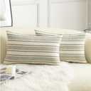 Decorative Boho Lumbar Throw Pillow Covers, Farmhouse Textured Pillow Case, 12 x 20 Inch Set of 2, Chair Sofa Bedroom Living Room Home Decor Couch Cushion Case, Olive Green and Beige