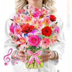 XTF2015 Flower Bouquet Birthday Cards with MUSIC & LIGHTS, Happy Birthday Cards, Lily Daisy Carnations, Anniversary Card, Paper 3D Pop Up Bouquet Greeting Card Gift for Mom Wife Women