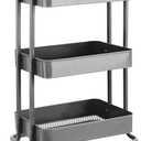 Amazon Basics 3-Tier Rolling Utility or Kitchen Cart, Lockable Wheels, Multifunctional Storage, Mobile Shelving Unit, Metal Storage Organizer, Charcoal