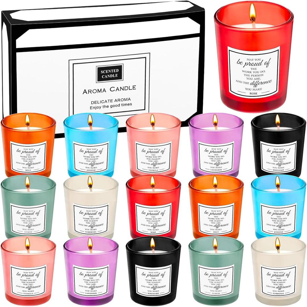 MTLEE 16 Pack Scented Candles Gifts Set Aromatherapy Soy Wax Candles Bulk Scented for Bridesmaid Birthday Valentine Mother's Day Bath Yoga Family Gatherings Festive(Inspirational,Multicolor)