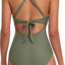 Eomenie Women's One Piece Swimsuits Tummy Control Cutout High Waisted Bathing Suit Wrap Tie Back 1 Piece Swimsuit (M)