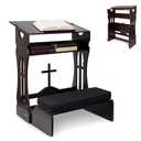 WoodGod Foldable Prayer Kneeler, Wooden Prayer Bench with Storage Shelf, Cushion Pad, Portable Kneeling Devotional Pew Bench, 31" H x 22" W, Ideal for Church and Chapel, Black