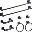 Matte Black Bathroom Hardware Set 8 Pieces,Towel Bar Set Stainless Steel Wall Mounted, Includes 23.6In Hand Towel Bar, Towel Ring, Robe Towel Hooks,Toilet Paper Holder, Bathroom Towel Rack Set