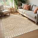 Wonnitar Moroccan Washable Area Rug 4x6, Non-Slip Rugs for Living Room, Boho Bedroom Throw Mat, Geometric Low Pile Floor Carpet for Home Office Mudroom Kitchen (Kakhi,4'x6')