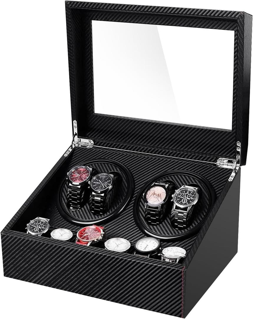Watch Winder for Automatic Watches with 6 Watches Storages, for 4 Automatic Watches Winder, Carbon Fiber Styling