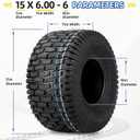 2 x GICOOL 15x6.00-6 Lawn Mower Tubeless Tire, 15x6-6 for Tractor Riding Lawn Mowers Front Tire, 2 Pcs, 4 Ply, Turf-V Pattern