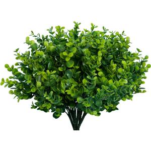 Lnoicy Artificial Greenery Plants Outdoor UV Resistant Fake Plants Boxwood Shrubs Grass,10 Bundles for Farmhouse Home Garden Office Patio Backyard Wedding and Indoor Outdoor Decoration