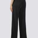 AFITNE Womens Wide Leg Work Pants High Waist Pull On Dress Pants Elastic Waistband Casual Slacks with Thick Fabric (Black) L