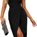 One Shoulder Formal Dress Ruched Cocktail Party Midi Dresses (Black, S)
