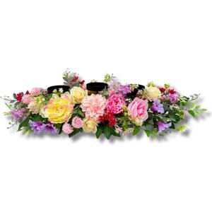 Svndlyn Candle Holder Centerpiece for Table Artificial Peonies Flowers,Rose Flowers and Morning Glory for Wedding Party Table Centerpieces Mixed Flowers Floral Arrangement Home Kitchen Decor