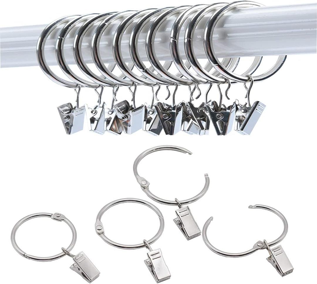 40 Pack Openable Curtain Rings with Clips Metal Hangers Ring, Drapery Clips Hooks, Decorative Curtain Rod Clips Hangers 1.5 Inch Interior Diameter Eyelets(Silver,1.5")