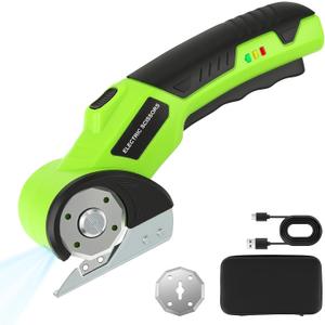 Cordless Cardboard Cutter with Safety Lock & LED  4V Rechargeable, Extra Blade Included, Electric Box Cutter for Cardboard, Fabric Rotary Cutter for Wrapping Paper, Carpet & Leather