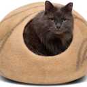 MEOWFIA Cat Cave Premium Felt Cat Bed for Indoor Cats, Handmade Merino Wool (Beige, Medium)