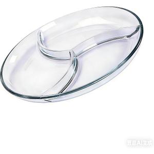 Set of 2 Clear Glass Dinner Plates, 3 Sections, Microwave & Dishwasher Safe, Reusable Portion Control Trays for Meal Prep, Salad, Parties, Adults & Kids
