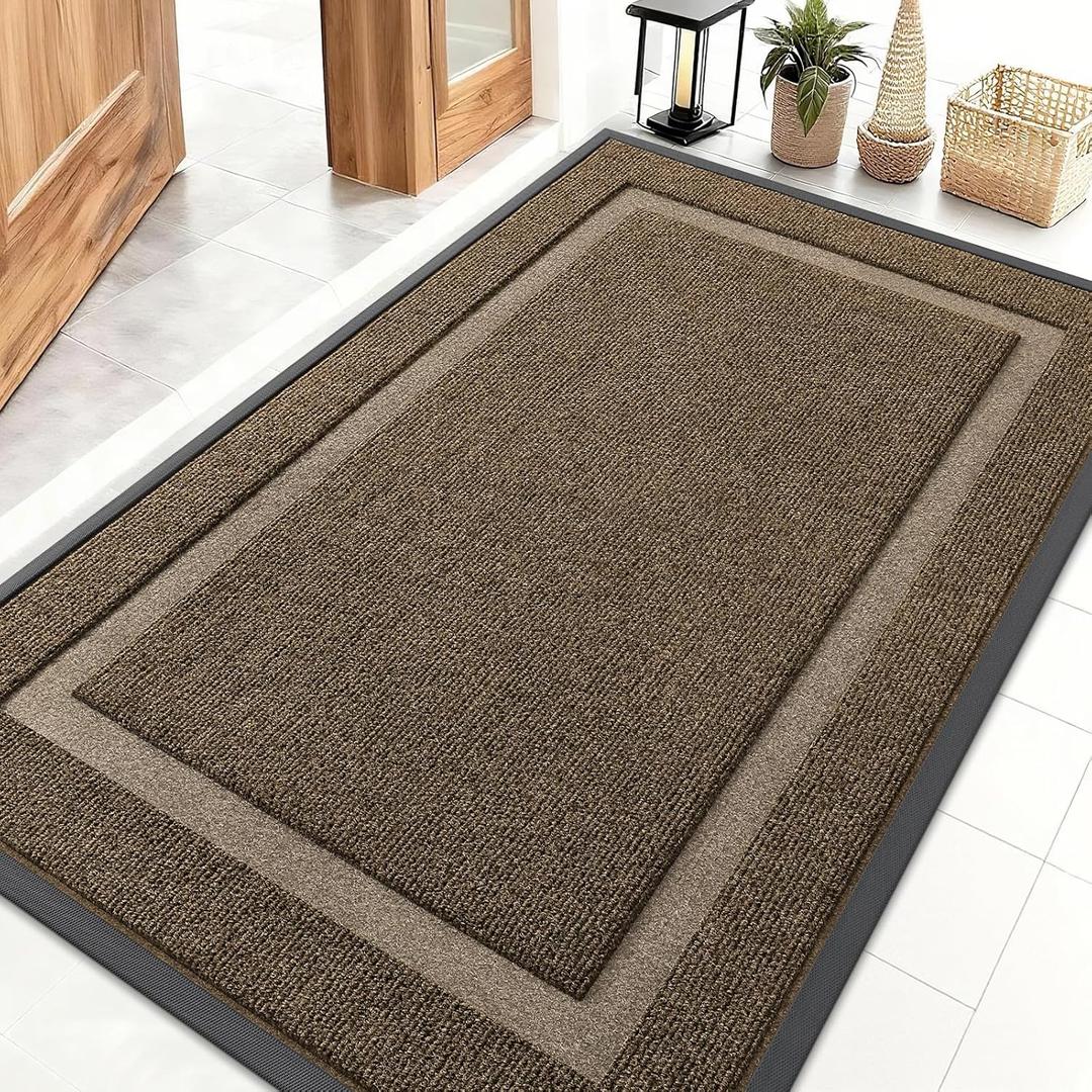 OLANLY Front Door Mat Indoor Outdoor Entrance, Waterproof All-Season, All-Weather Doormat, Sturdy Natural Rubber, Fade Resistant, Low Profile, Easy Clean Patio Porch Entryway Mat, 47x32, Brown
