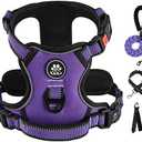 IVY&LANE No Pull Dog Harness for Large Dogs, Dog Vest Harness with Leash, Safety Belt and Storage Strap, Fully Adjustable Harness, 360° Reflective Strip, Soft Handle (Purple, XL)