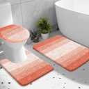 OLANLY Bathroom Rugs Sets 3 piece, Soft Microfiber Absorbent Bath Mat, U-Shaped Contour Toilet Mat and Toilet Lid Cover, Quick Dry, Machine Washable, Toilet Cover and Rug Set for Bathroom, Coral