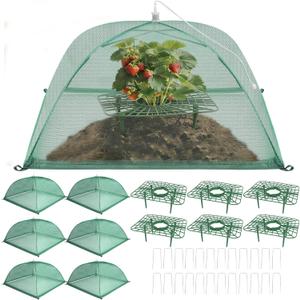 6 Sets Strawberry Plant Support with Mesh Plant Cover, Strawberry Growing Rack Kit with 24 Iron Plant Nails for Garden, Strawberry Growing Frame with Protective Net for Strawberries Tomatoes Veggies