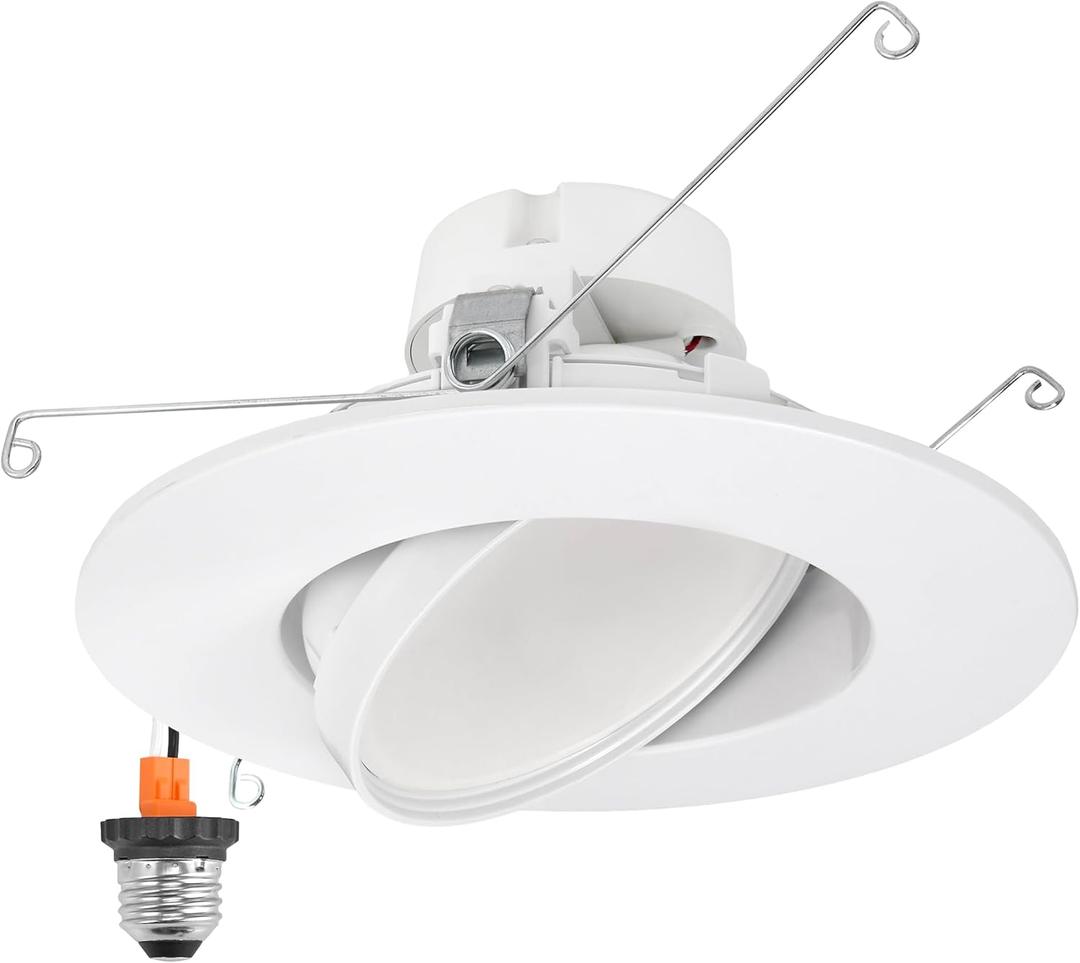 Maxxima 5 in. and 6 in. Rotatable LED Retrofit Downlight Gimbal, 1100 Lumens, 11 Watts, 5 CCT 2700K/3000K/3500K/4000K/5000K, Dimmable, Plastic White Trim