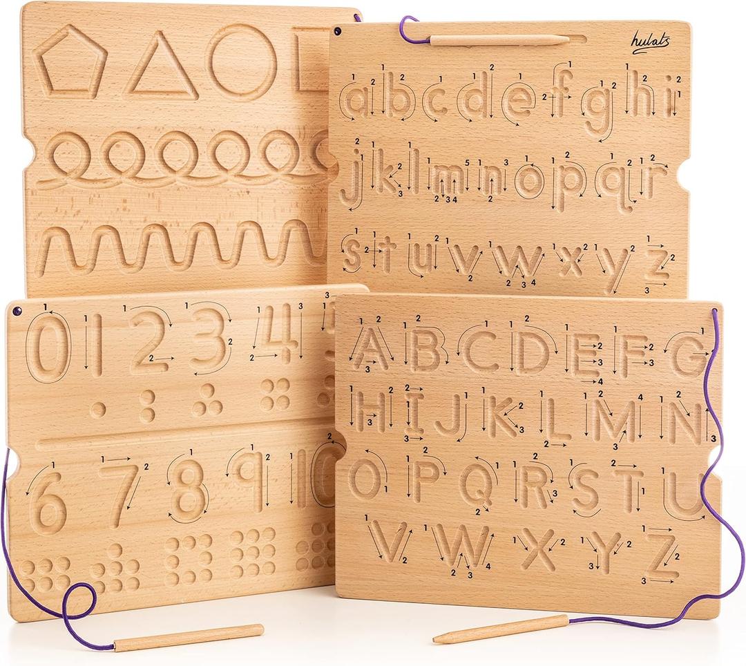 Learn to Write - Number & Letter Tracing Boards with Direction Arrows - Wooden Alphabet Learning Montessori Toys 4+ Year Old Toddler Writing Tools Beginner Preschool Classroom Must Haves