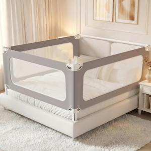 MagicFox 3 Piece King Size Bed Rail for Toddlers, Upgraded Height Adjustable Baby Bed Rail Guard, Thickened Child Safety Bed Rails for King Size Beds (78.7"x78.7"x74.8" Gray)