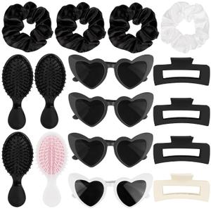 Elcoho 16 Pieces Bridesmaid Scrunchies Proposal Gifts Scrunchies Hair Claws Bachelorette Hair Clip Heart-shaped Sunglasses Combs Girls Gift for Bachelorette Wedding Party Favors, Black+White