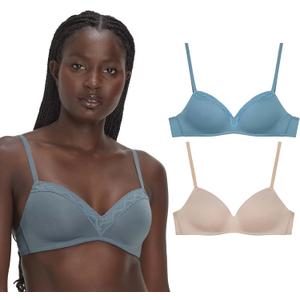 Maidenform Women's Wireless Bra, Modern Demi Wireless T-Shirt Bra, Convertible Bra for Women, 2-Pack 34D