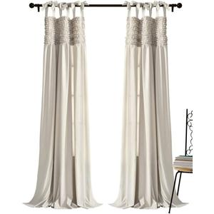 Lush Decor Lydia Ruffle Light Filtering Window Curtain Panels Pair 40" W x 95" L Neutral - Beige Curtains for Bedroom - Coquette Living Room Curtains