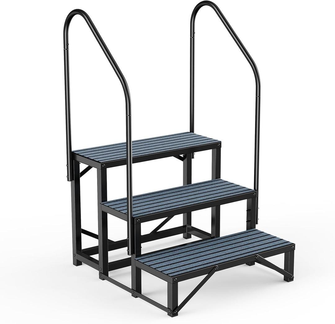 RV Steps Spa Steps with Handrail - 3 Step Hot Tub Steps Trailer Steps Mobile Home Stairs for 5th Wheel RV, Trailer, Hot Tub, Pool, Porch with Non-Slip Mats