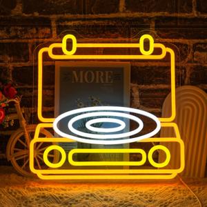 Vintage Record Player Neon Sign for Wall Decor, Retro Music Record Neon Light,Dimmable Music LED Light Up Sign for Bar, Party, Studio, Stage,Bedroom
