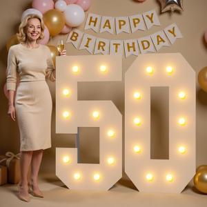 Marquee Numbers 50 Light up Numbers 4ft, Pre-Cut Foam Board Kit with Light Bulbs for 50th Anniversary Decoration 50th Birthday Decorations, Assembly Required
