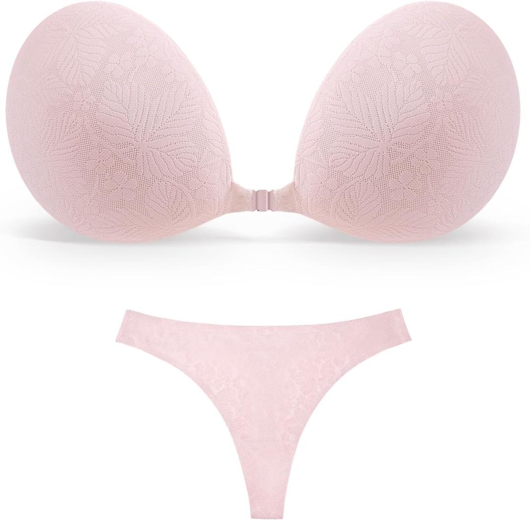 Niidor Sticky Bra Invisible Stick on Bra Backless Strapless Women's Adhesive Bras Ladies Invisible Bras (Pink)