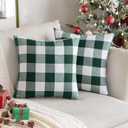 MIULEE Pack of 2 Christmas Buffalo Check Plaids Porch Throw Pillow Covers Classic Retro Linen Farmhouse Cushion Case Soft Pillowcases for Home Decor Sofa Bedroom Couch 18 x18 Inch Green and White