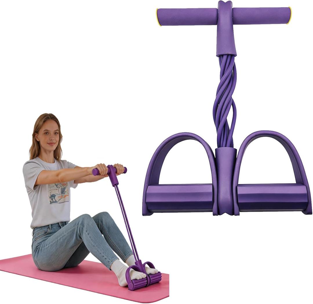 Pedal Resistance Band with Handles, 8-Tube Foot Exercise Band for Home Workout, Full Body Fitness Pull Rope for Abs, Arms, Legs, Non-Slip Foam Grips(1 Pack)