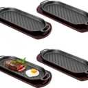 DVK Fajita Skillet Sizzling Plate with Wooden Base for Steak Plate Home Restaurant Kitchen Cooking (4PCS)