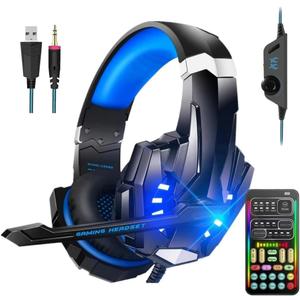 sktome Gaming Voice Changer Headset with Mic, Cool LED Light Over-Ear Headphones with Volume Control, Noise Reduction Voice Changer Gaming Headset for PS4/PS5/Xbox One/PC/Phone/Laptops(Blue)