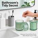 2 Pack Glass Qtip Holder Dispenser Set - Bathroom Organizer for Cotton Swabs, Balls, Pads, Floss Picks - Clear Apothecary Jars for Vanity, Makeup Storage, Bathroom Accessories Decor (Green)