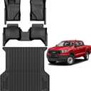 AOMSAZTO Floor Mats and 5FT Truck Bed Mat for 2024 2025 Ford Ranger SuperCrew Cab - 1st & 2nd Row Full Set Car Accessories Custom Fit All Weather Cargo Liner for Ford Ranger - Black