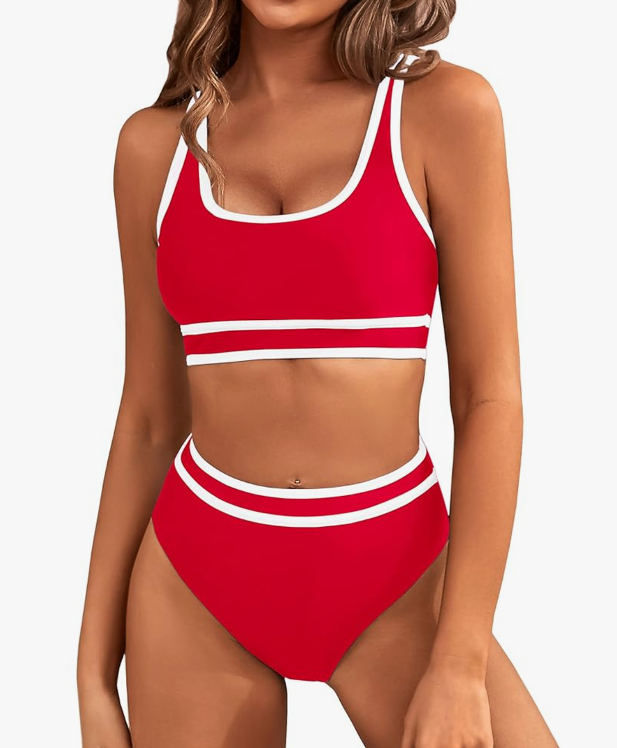 BMJL Women's High Waisted Bikini Sets Sporty Two Piece Swimsuits Color Block Cheeky High Cut Bathing Suits, M