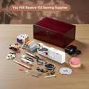 Hand Held Sewing Machine, with Red Wooden Sewing Box and 143 PCS Sewing Kit, Mini Portable Handheld Sewing Machine for Adults and Beginners, with a Power Adapter and Heavy-Duty Scissors